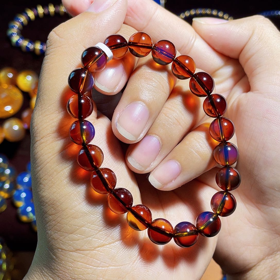 蓝珀裸石未镶嵌8红蓝手串