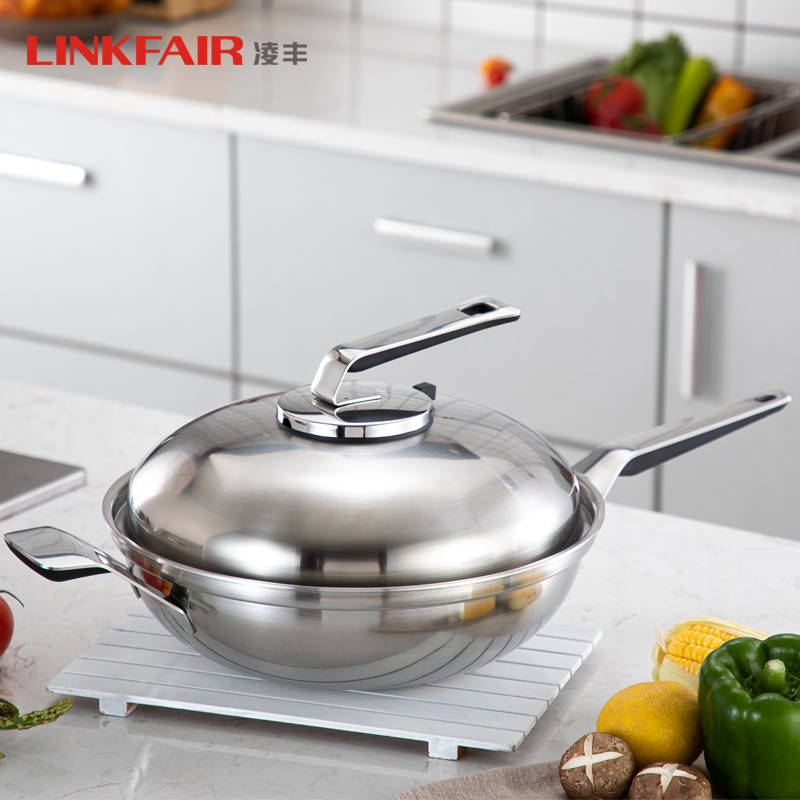LINKFAIR/凌丰雷萨高端系列不锈钢炒锅方便自由家用不粘32cm厨房