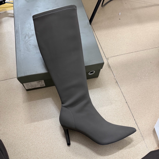 绿色尖头细跟长筒靴女时尚百搭气质显瘦高筒靴311