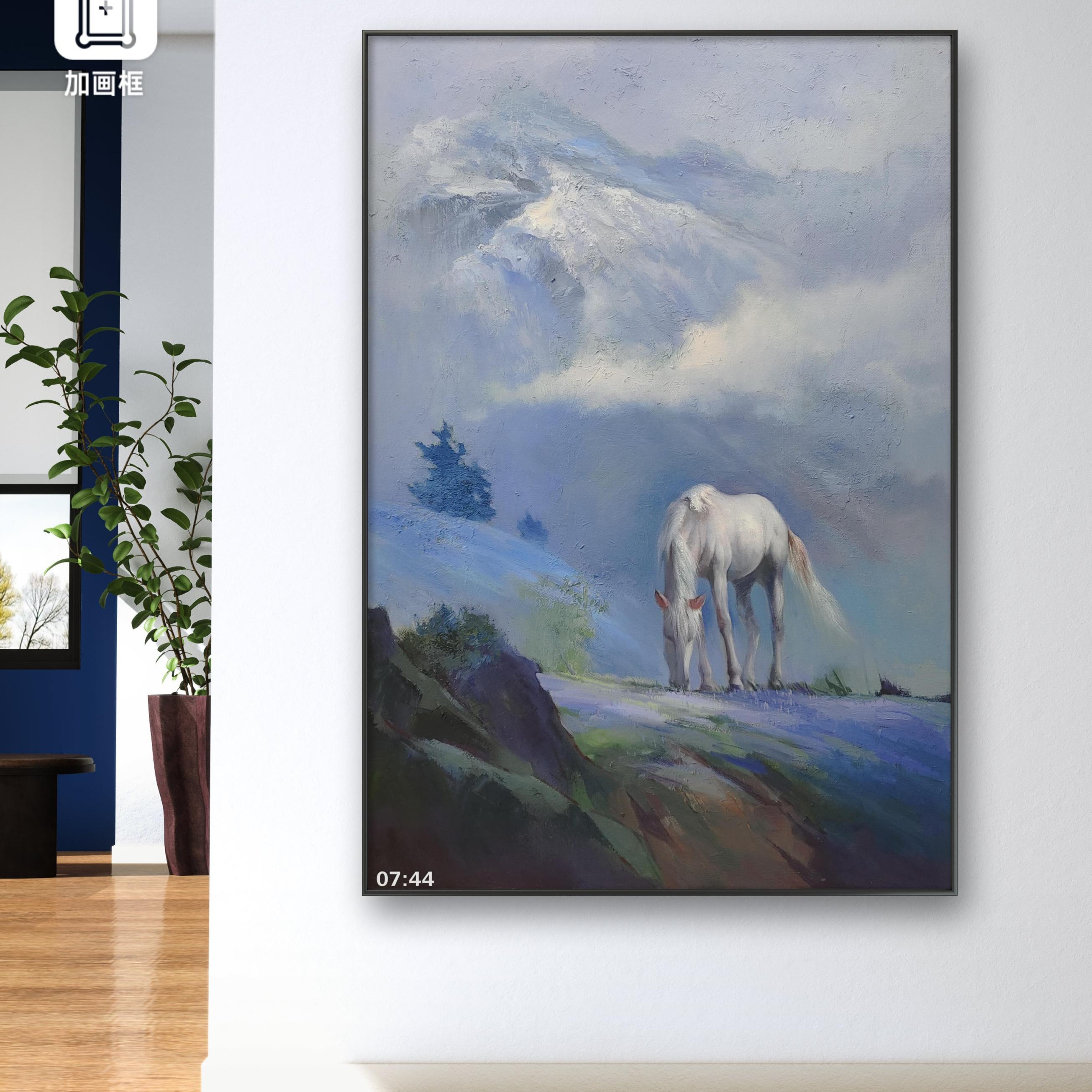 70x100cm高档白色骏马手绘油画，适合客厅、玄关、书房、办公室