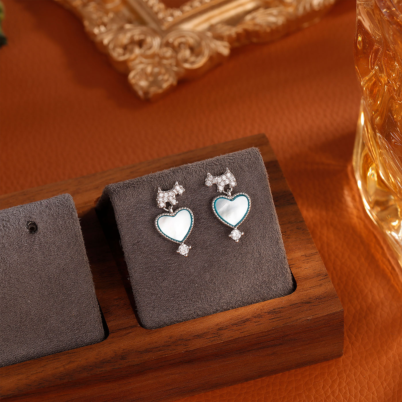 合金耳饰 【5487】轻奢法兰西潮蓝色爱心小狗耳钉女蓝贝气质耳饰