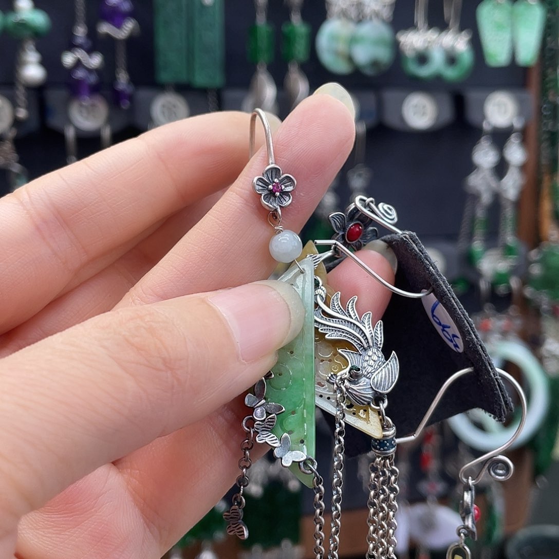 爱***甜翡翠银S925镶嵌耳饰607yjjhhj