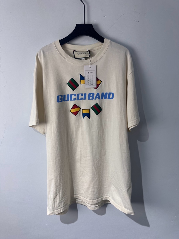 95新 GUCCI/古驰 M码/古驰旗帜印花圆领短袖T恤/95新