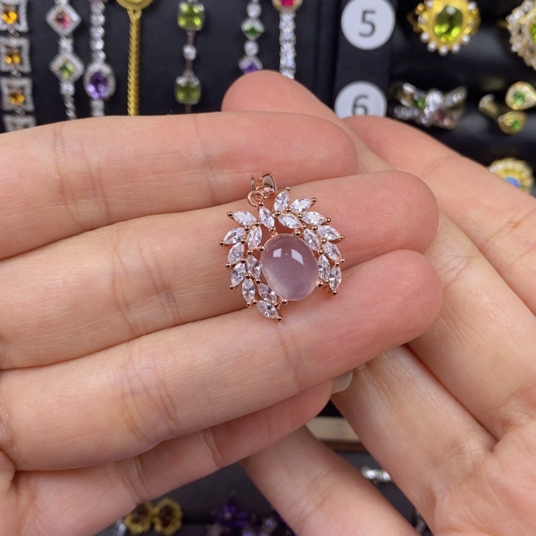 芙蓉石吊坠(不含链)银S925镶嵌