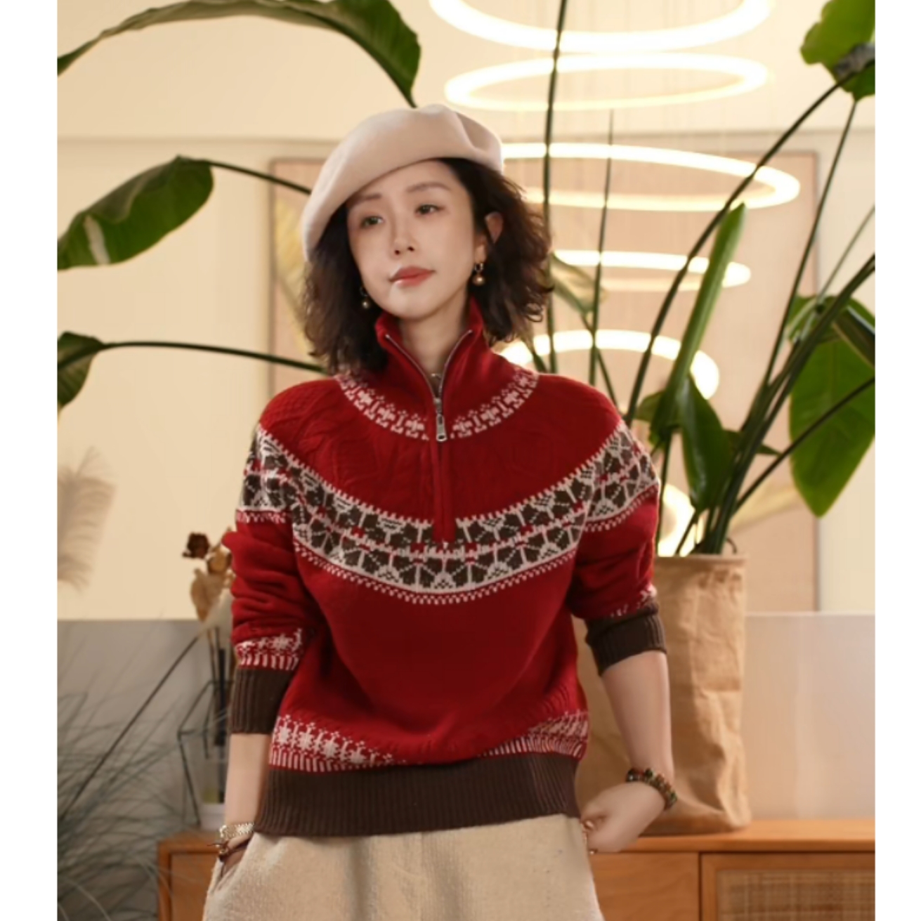 Y【叭哒不惑】霓虹 绵羊毛费尔岛复古针织毛衣女慵懒百搭上衣