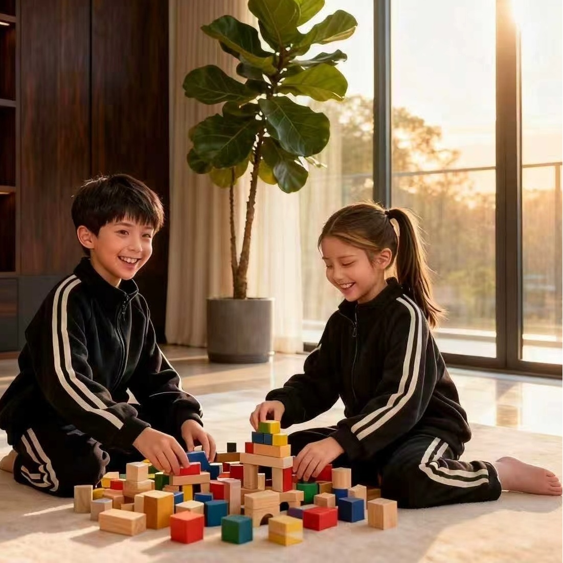 冬季海豚绒六代儿童男女同款外穿睡衣时尚型加绒家居服套装棉服