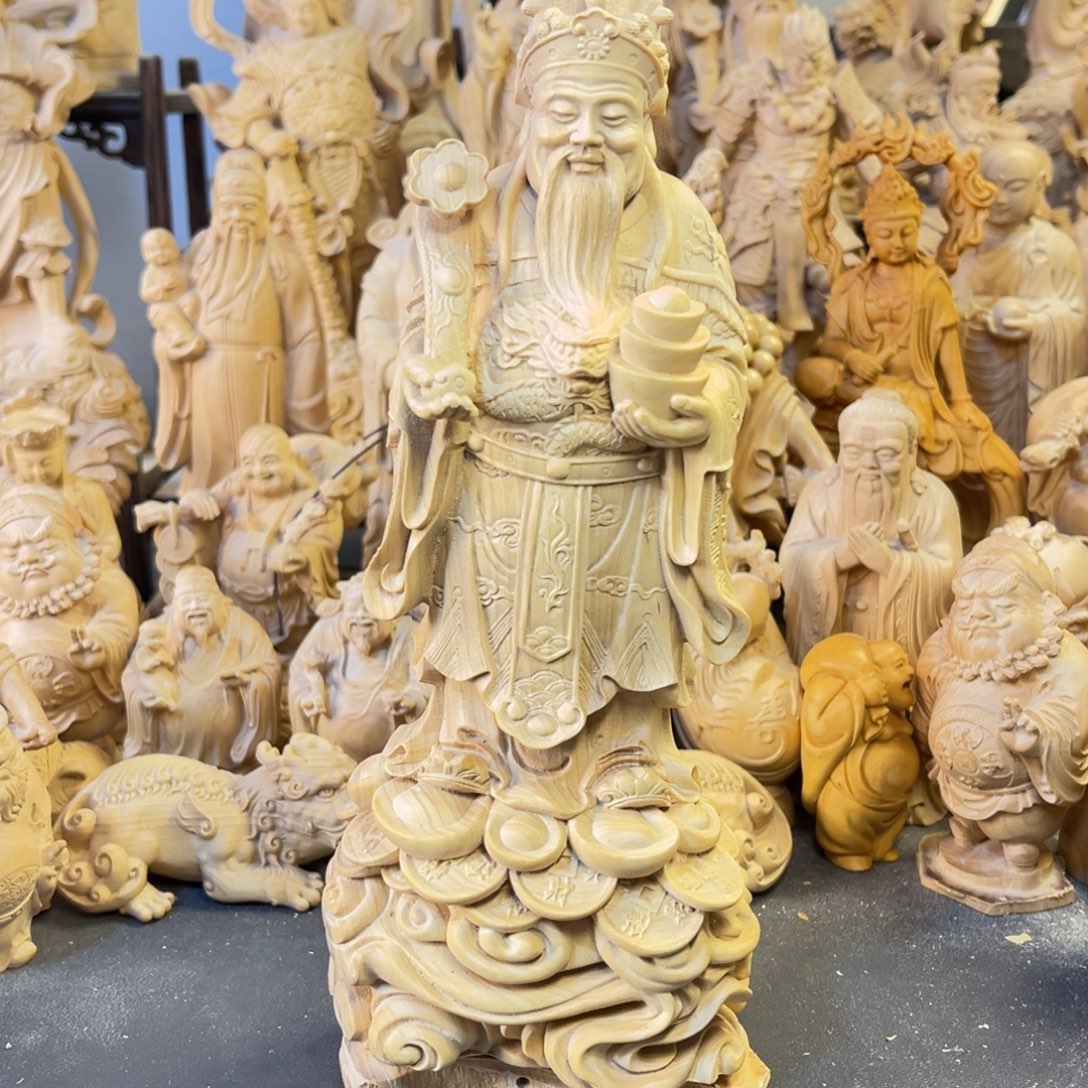 用***哥木小叶黄杨木20高财神摆件