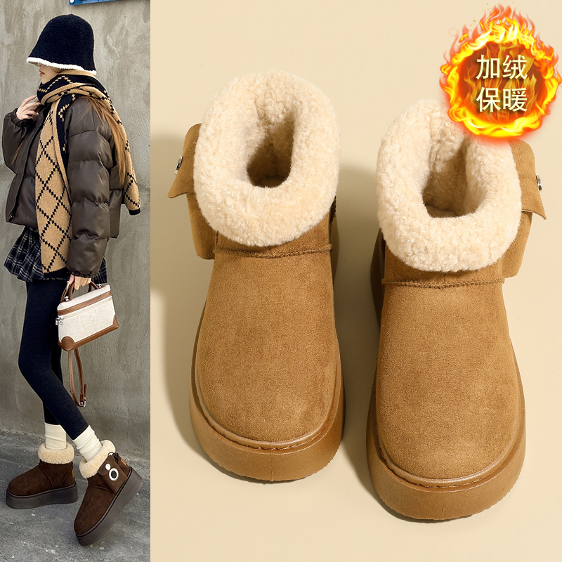 低跟一脚蹬胶粘冬季时尚雪地靴中筒防水时尚雪地靴