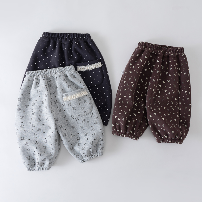 中小童女孩加绒裤子小公主翠花可爱洋气卡通百搭长裤休闲束脚裤冬