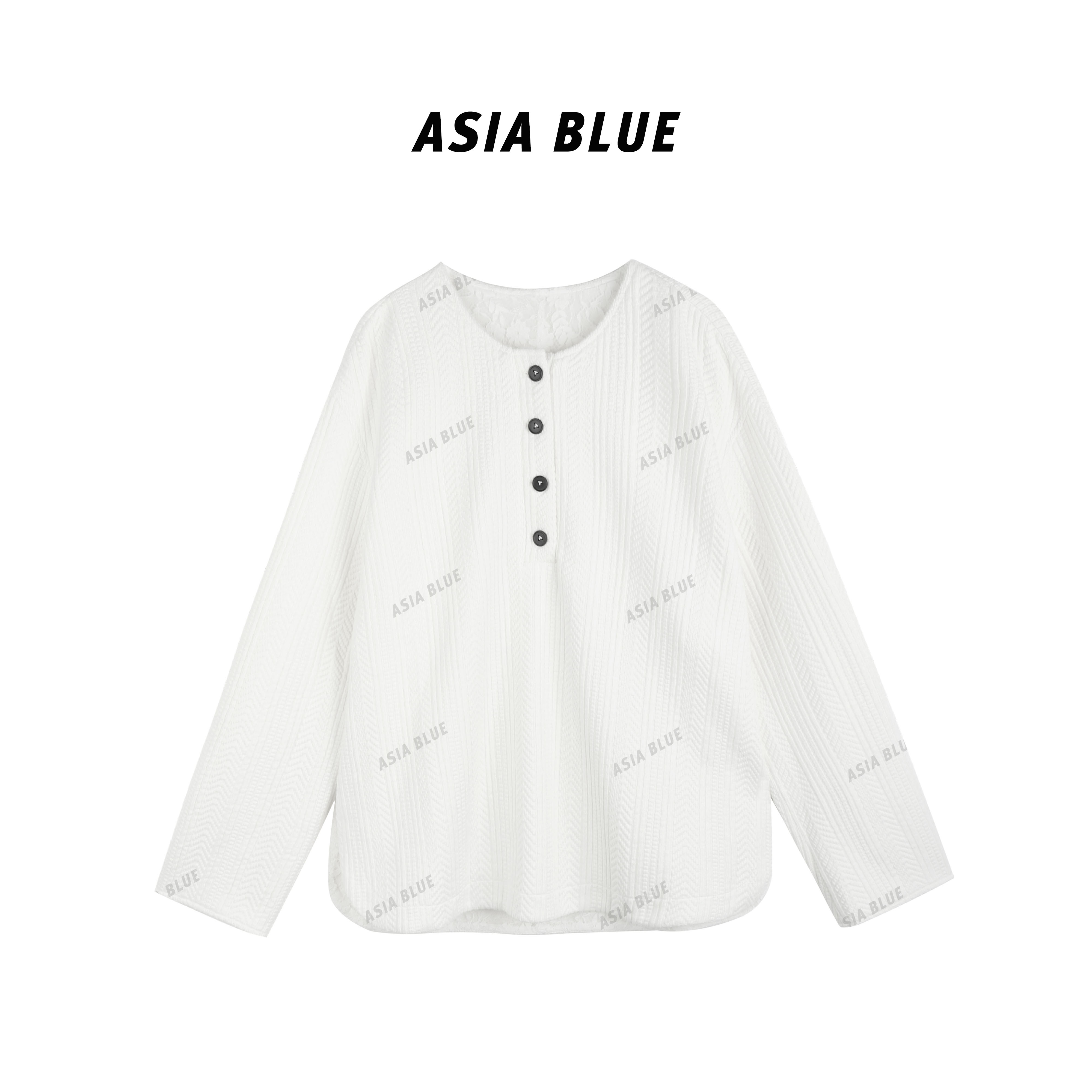 【ASIA BLUE】2025春款圆领蕾丝拼接套头卫衣外套W-010