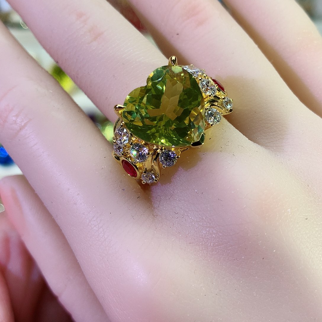 黄晶戒指银S925镀金镶嵌