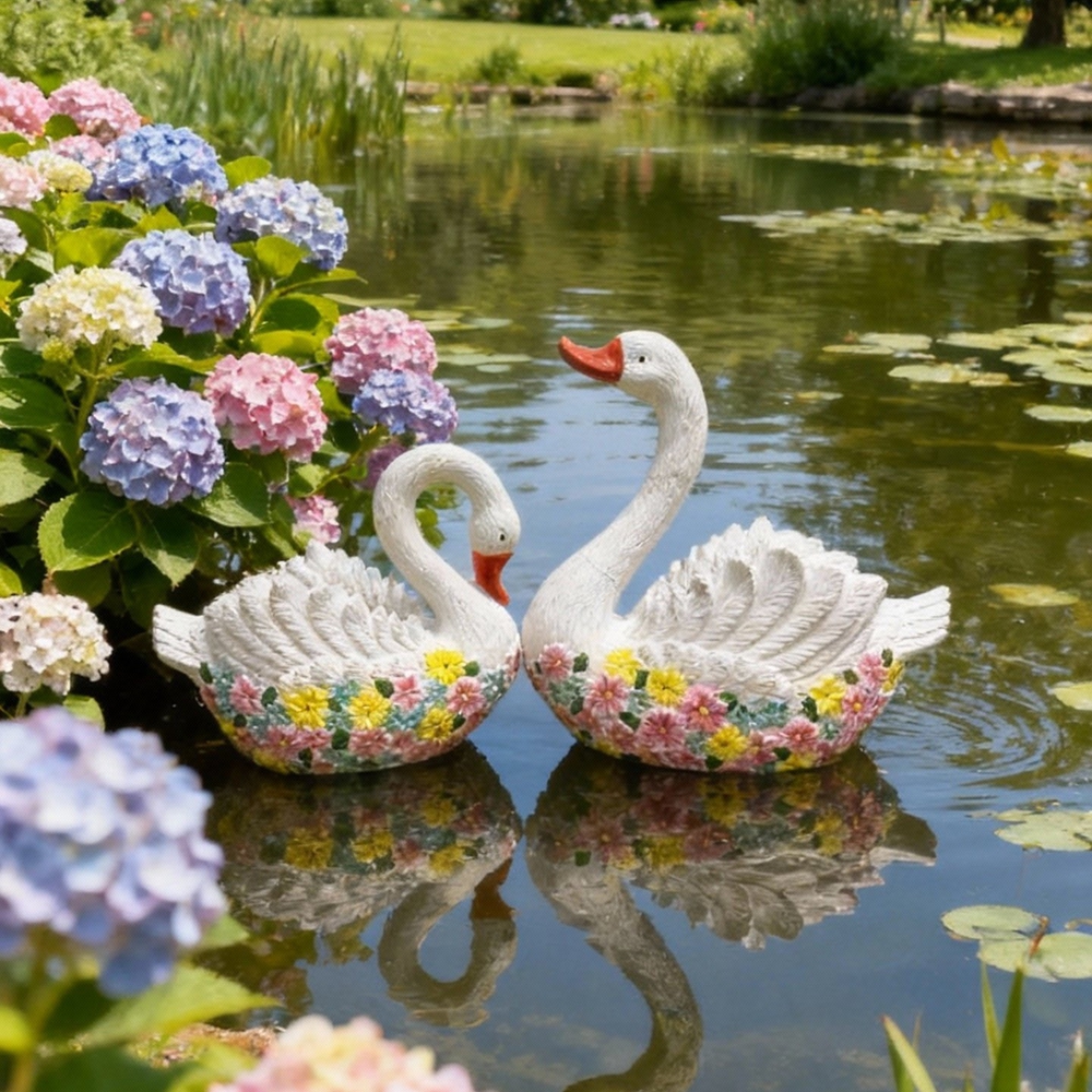 可爱精致鲜花大号天鹅花盆庭院花园湖边花卉养殖装饰盆栽