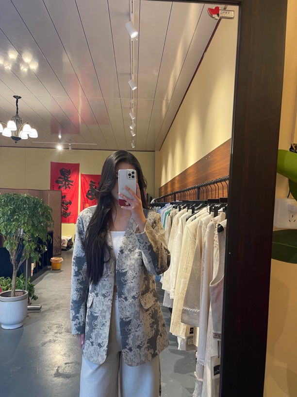 备注编码下单棉麻碎花西服外套显瘦