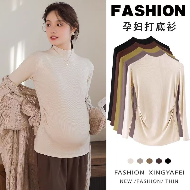 孕妇打底衫秋冬半高领针织毛衣冬季修身辣妈内搭中长款长袖上衣女