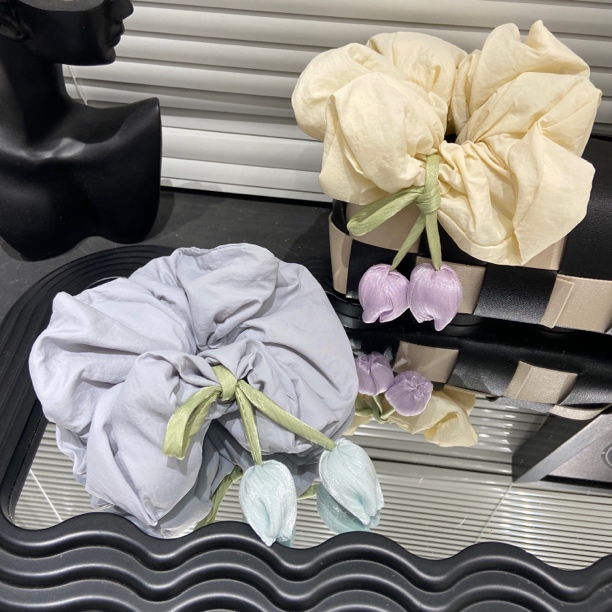 E4258 郁金香花朵大肠发圈2025新款后脑勺扎发饰高弹力不伤发头绳