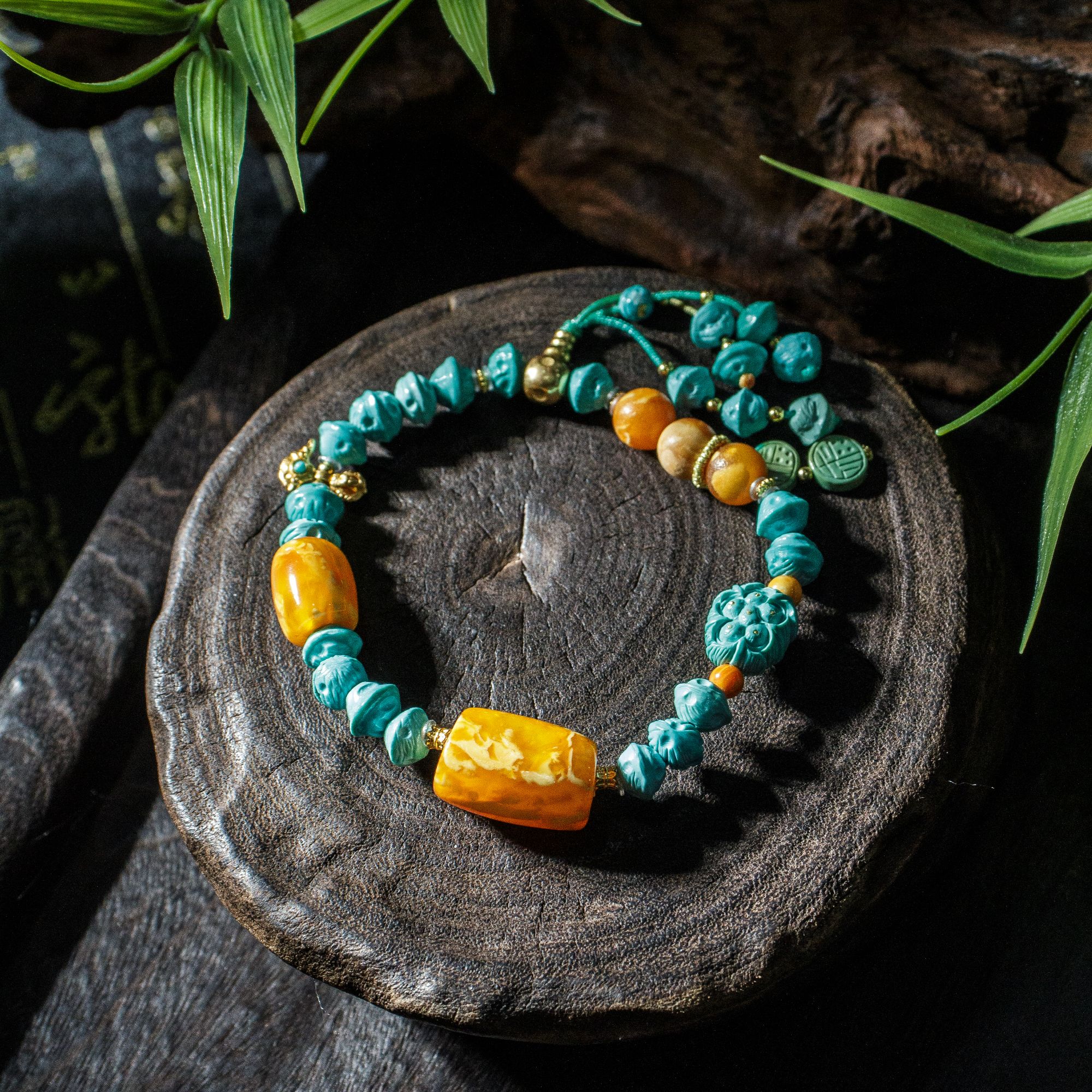 【壹芳珠宝】天然原矿绿松百香微粉妖花马蹄单圈7mm