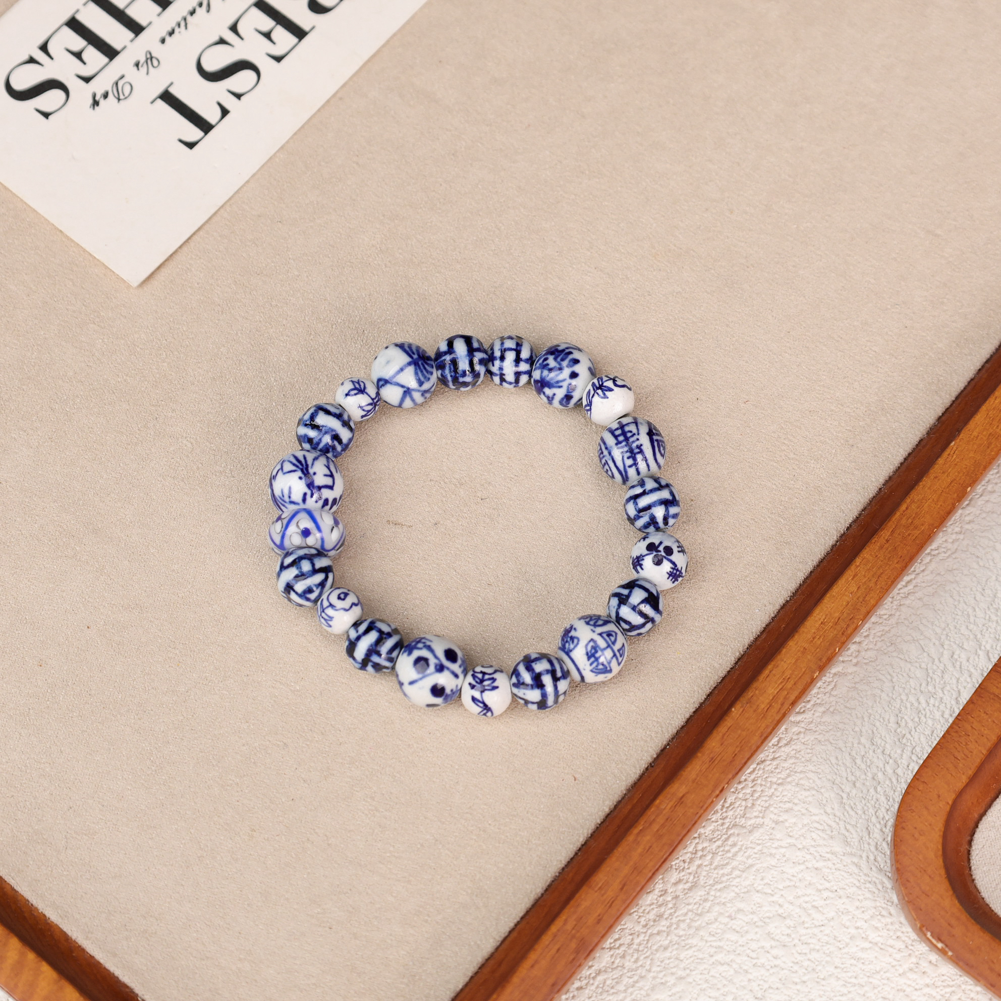 合金手链 LZ4648-1青花瓷白瓷料琉璃满串手串