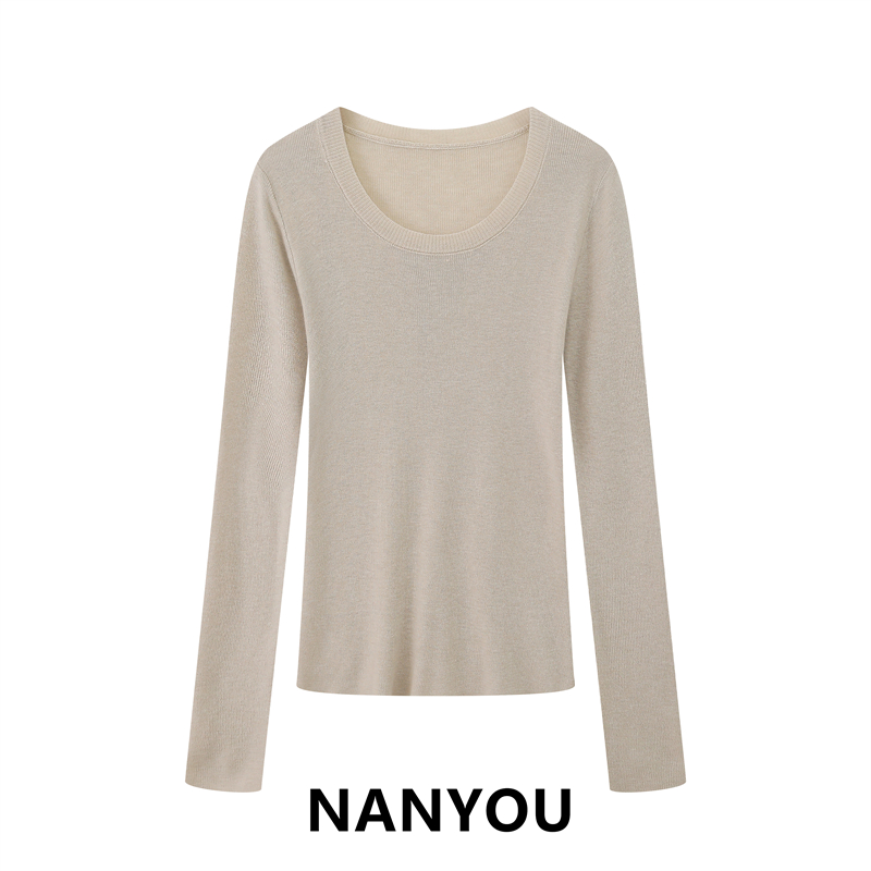 针织打底衫女早秋软糯内搭基础款圆领修身百搭上衣