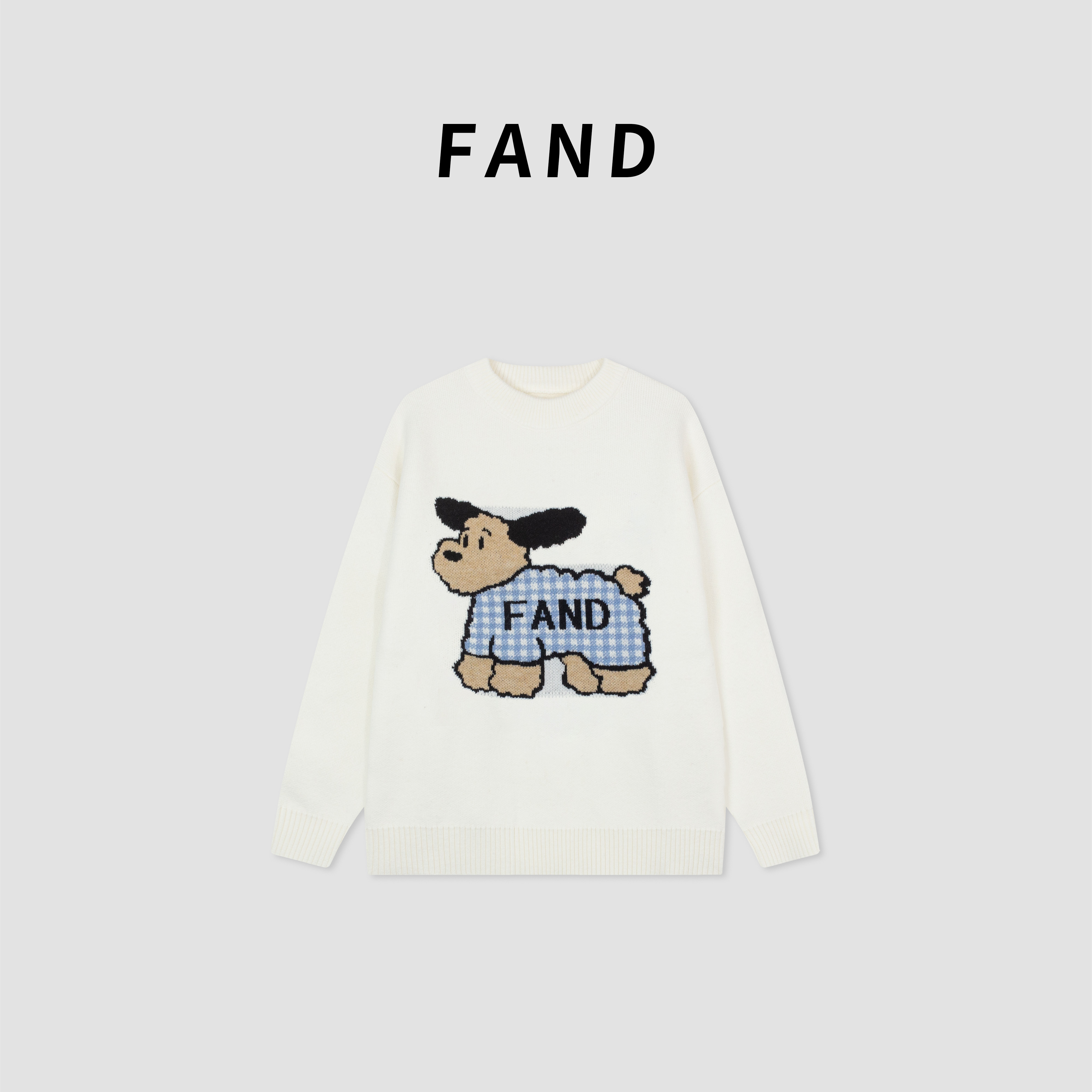 FAND妍妍【格子狗狗】秋冬情侣装加厚针织时尚百搭圆领毛衣