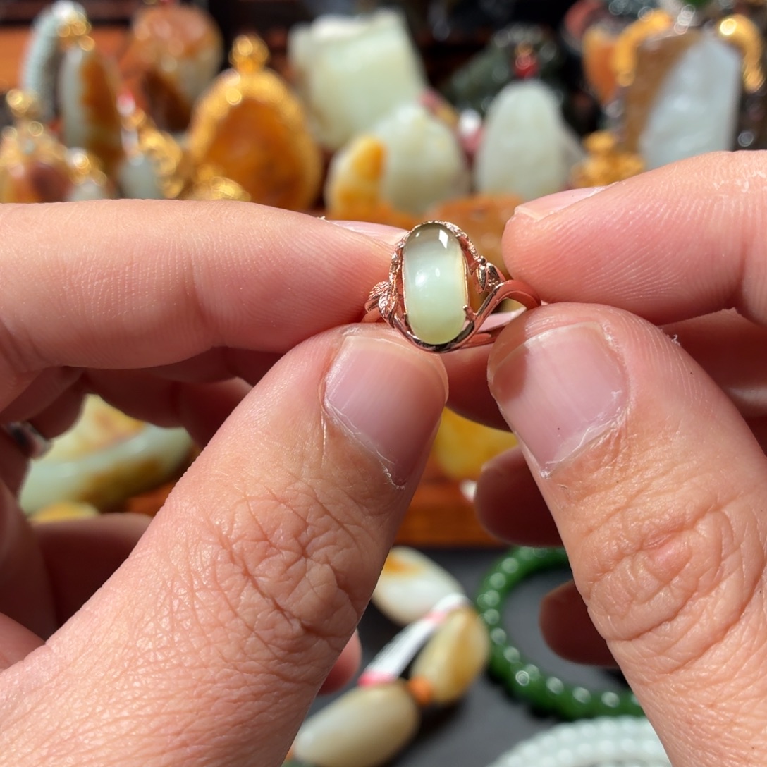 和田玉（碧玉）银S925镶嵌戒指2.5g