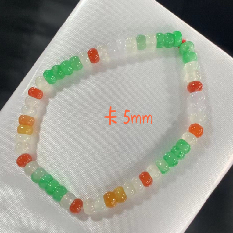 缅甸翡翠A货三彩算盘珠彩色多宝手串女款