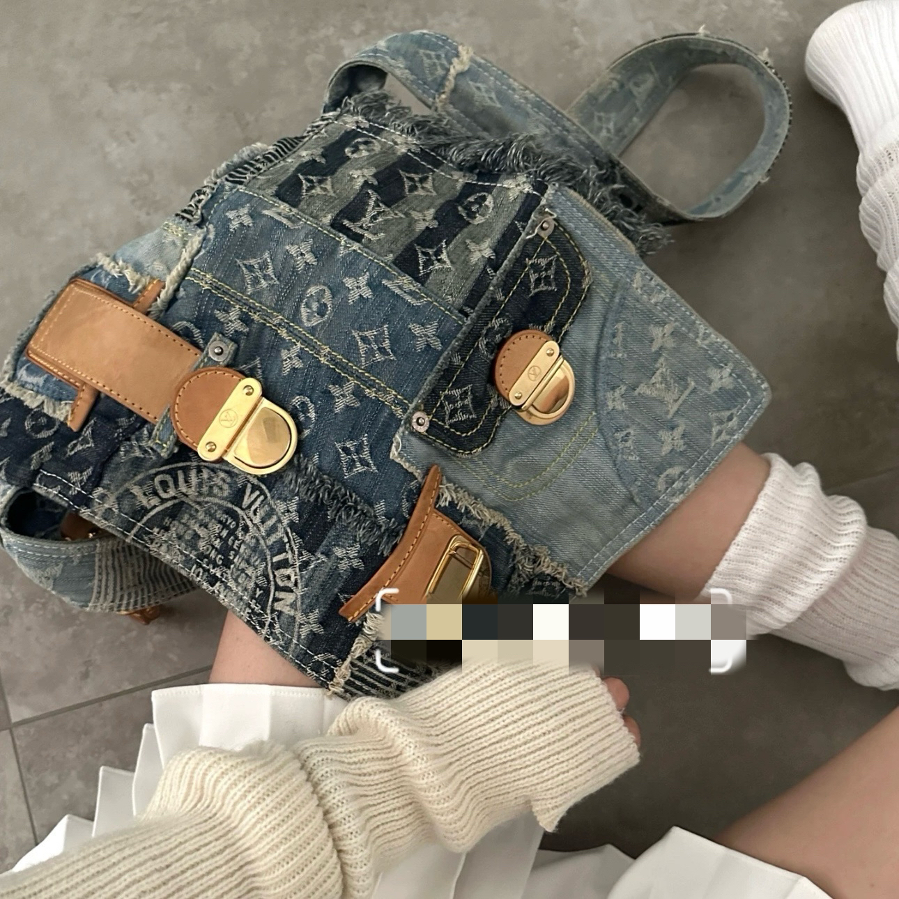 95新 LouisVuitton/路易威登 只盒/Kapital联名百家布翻盖2ways包
