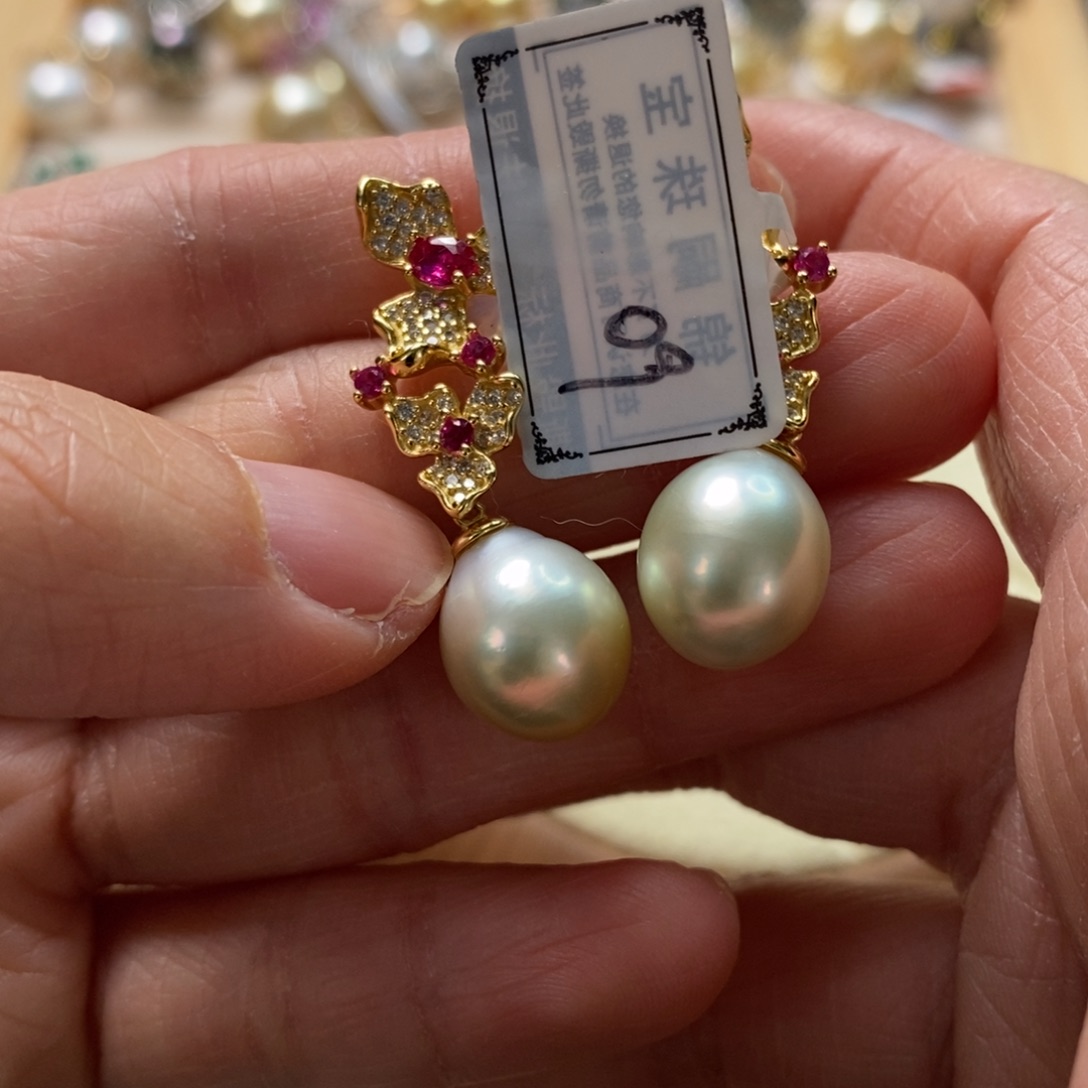 海水珍珠耳饰银S925镶嵌