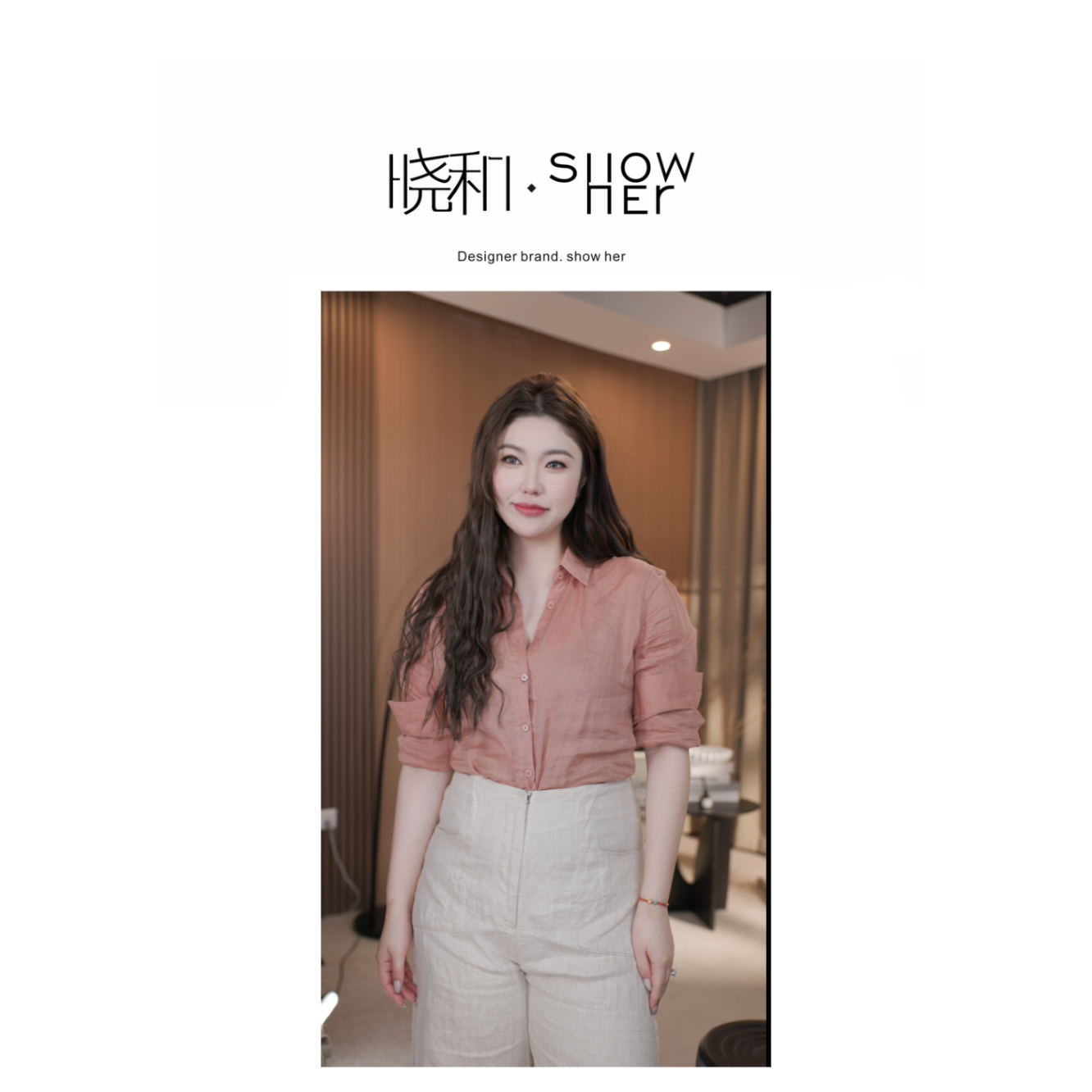 SHOW HER【胭脂粉黛】”100%苎麻经典翻领单排扣衬衫