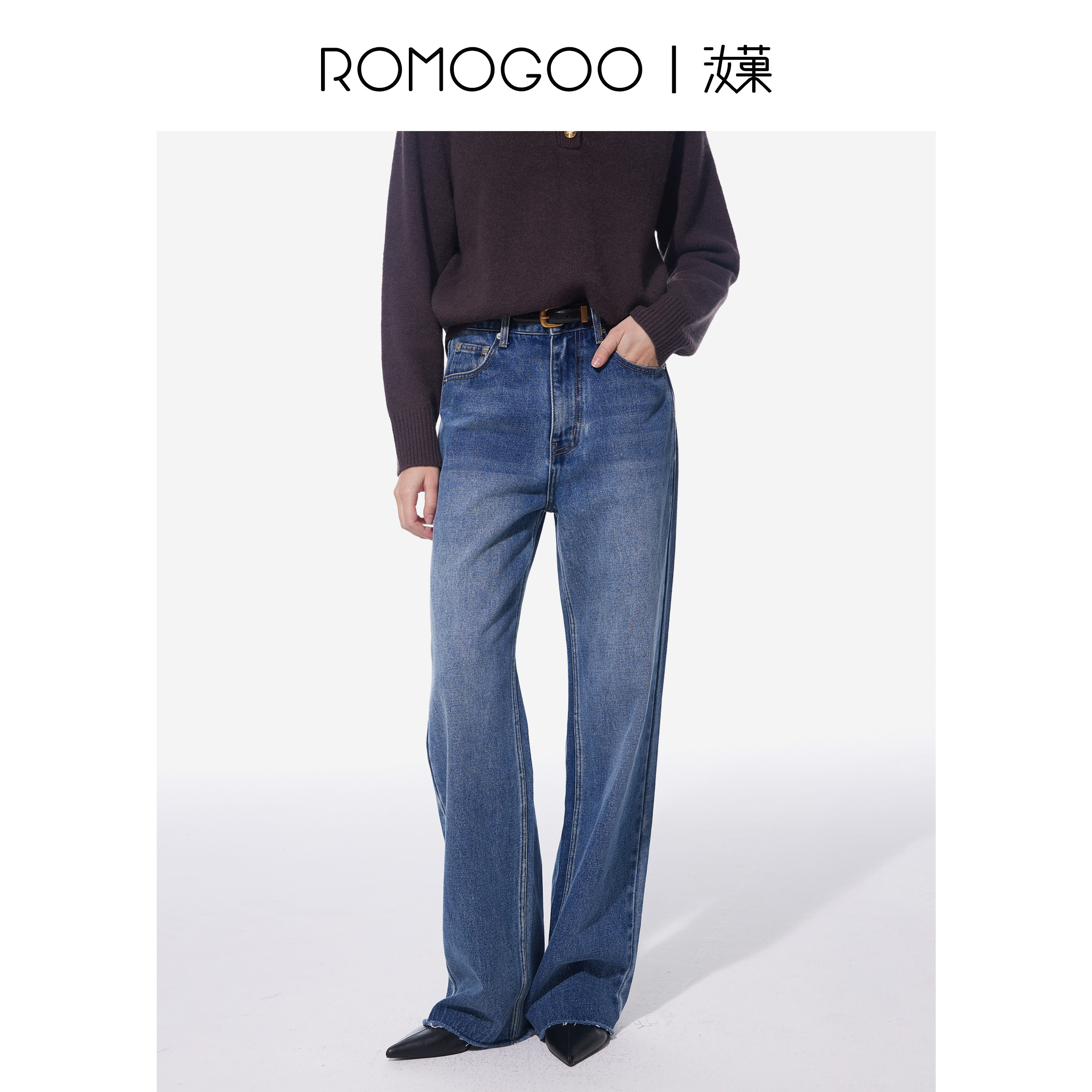 ROMOGOO汝菓【星线好物】海墨蓝直筒牛仔裤RG303102