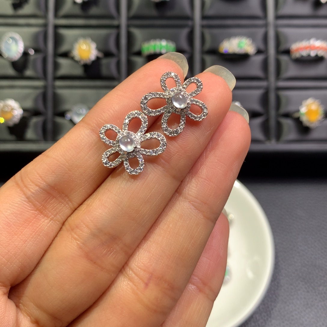 翡翠银S925镶嵌耳饰