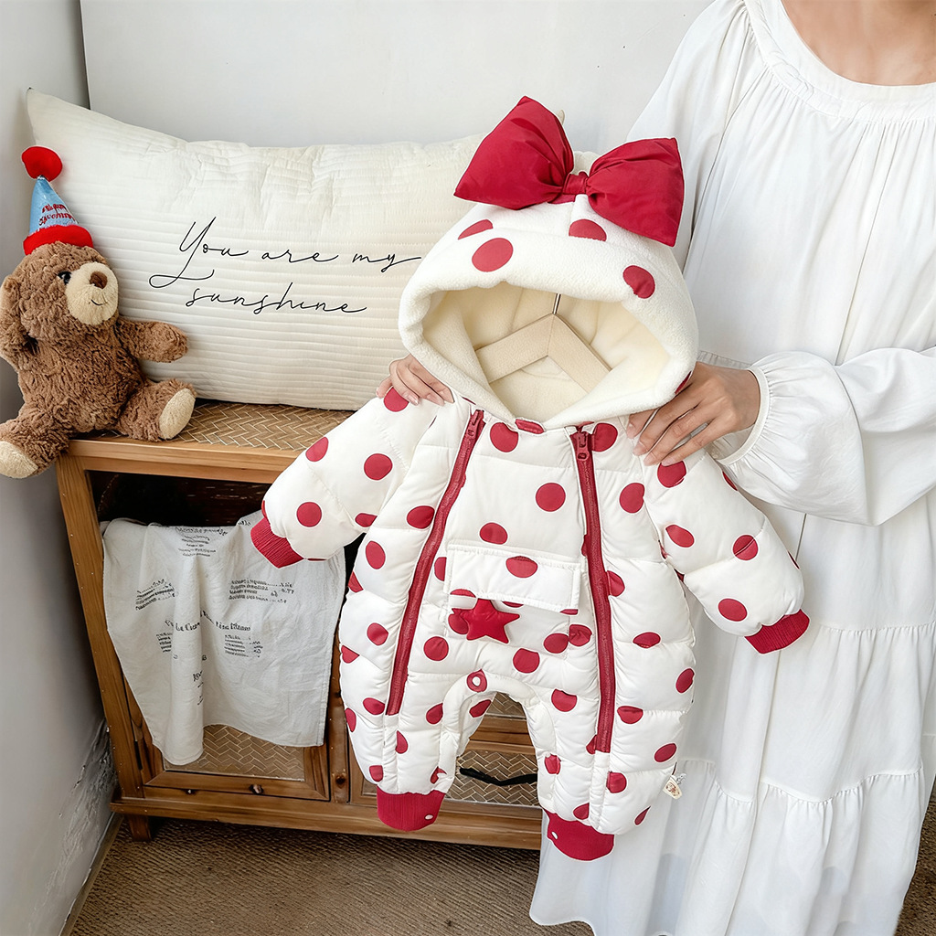 婴儿拜年服冬装女宝宝连体衣夹棉红色新年过年衣服婴幼儿周岁礼服