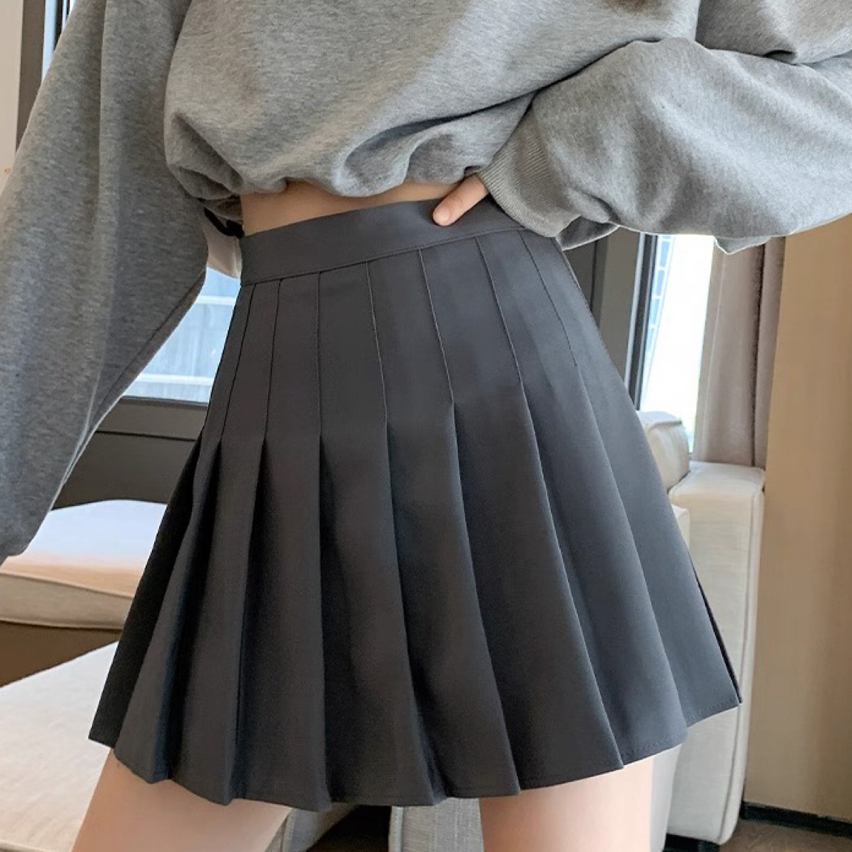 灰色黑色经典百褶裙女夏季高腰显瘦a字短裙学院风