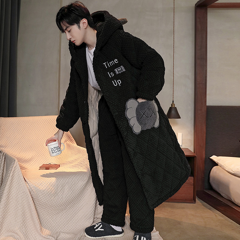 三层夹棉加厚睡袍冬季男士睡衣加厚加绒秋冬款珊瑚绒家居服 7821