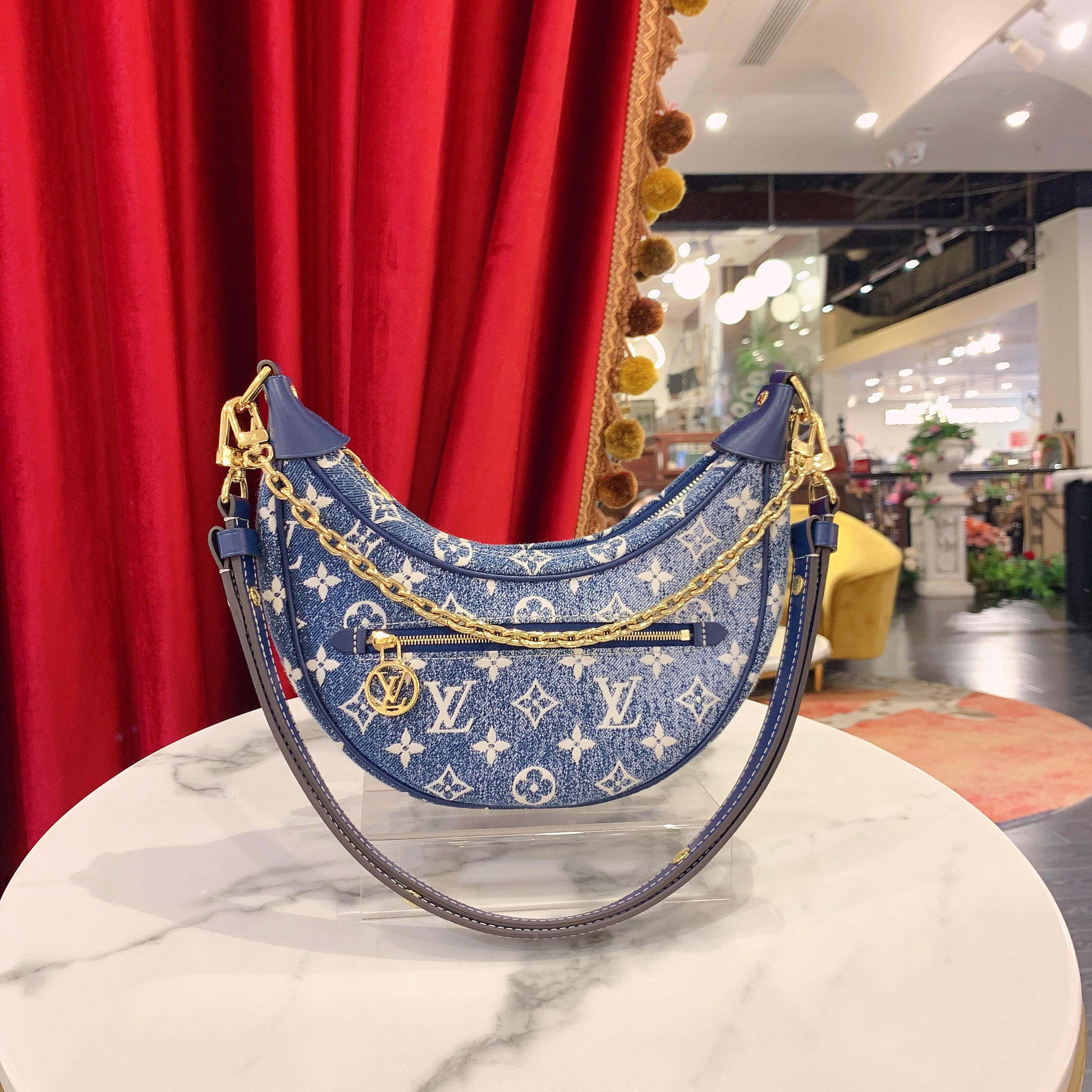 95新 LouisVuitton/路易威登 GGS豌豆包蓝色牛仔丹宁芯片18693453