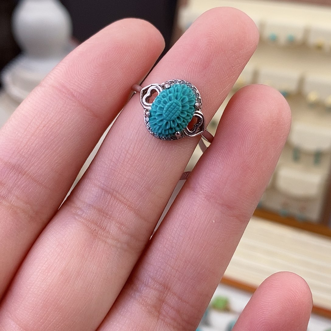 绿松石戒指银S925镶嵌