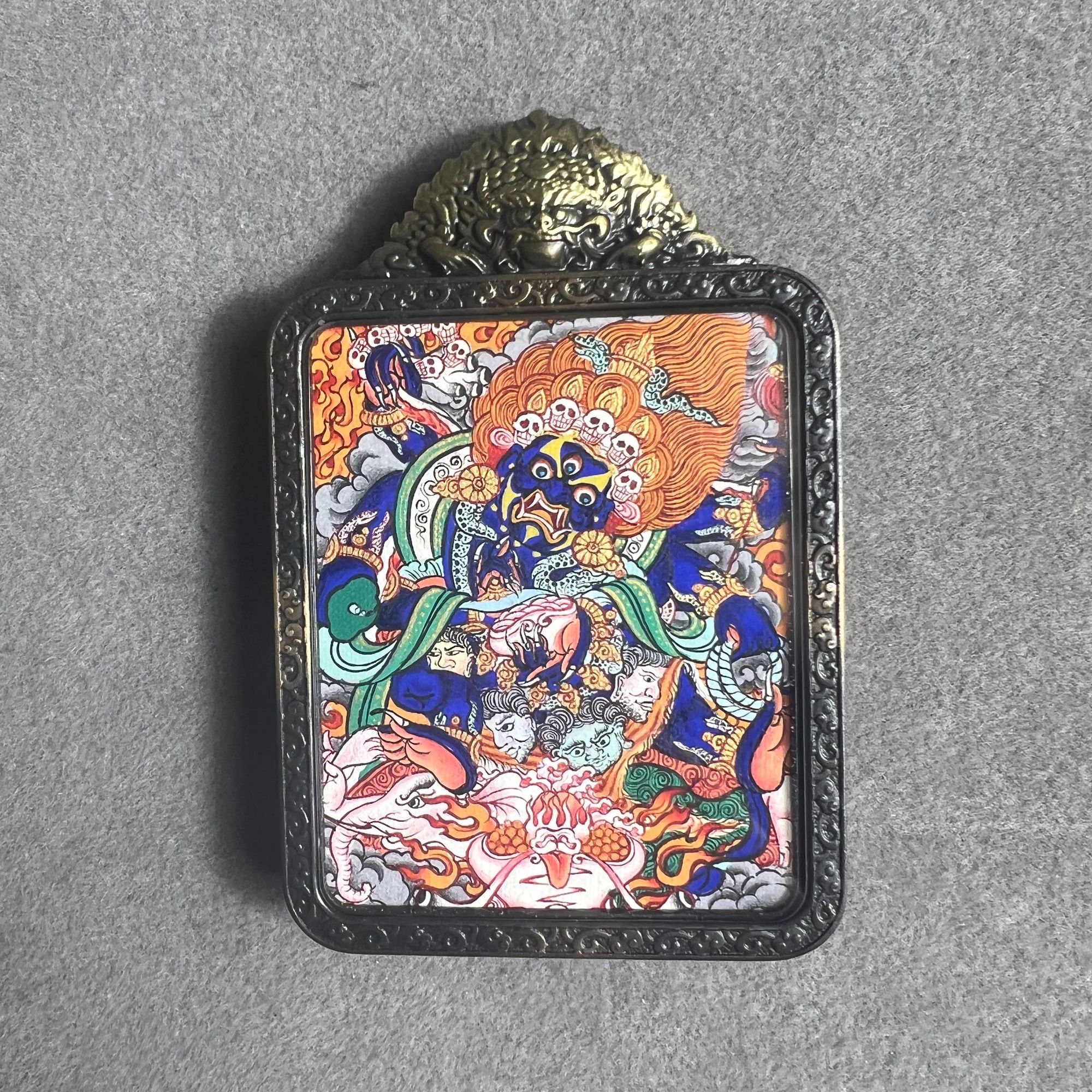 热贡纯手绘唐卡 六臂大黑天 色彩鲜艳 画风细腻饱满 绘画传神