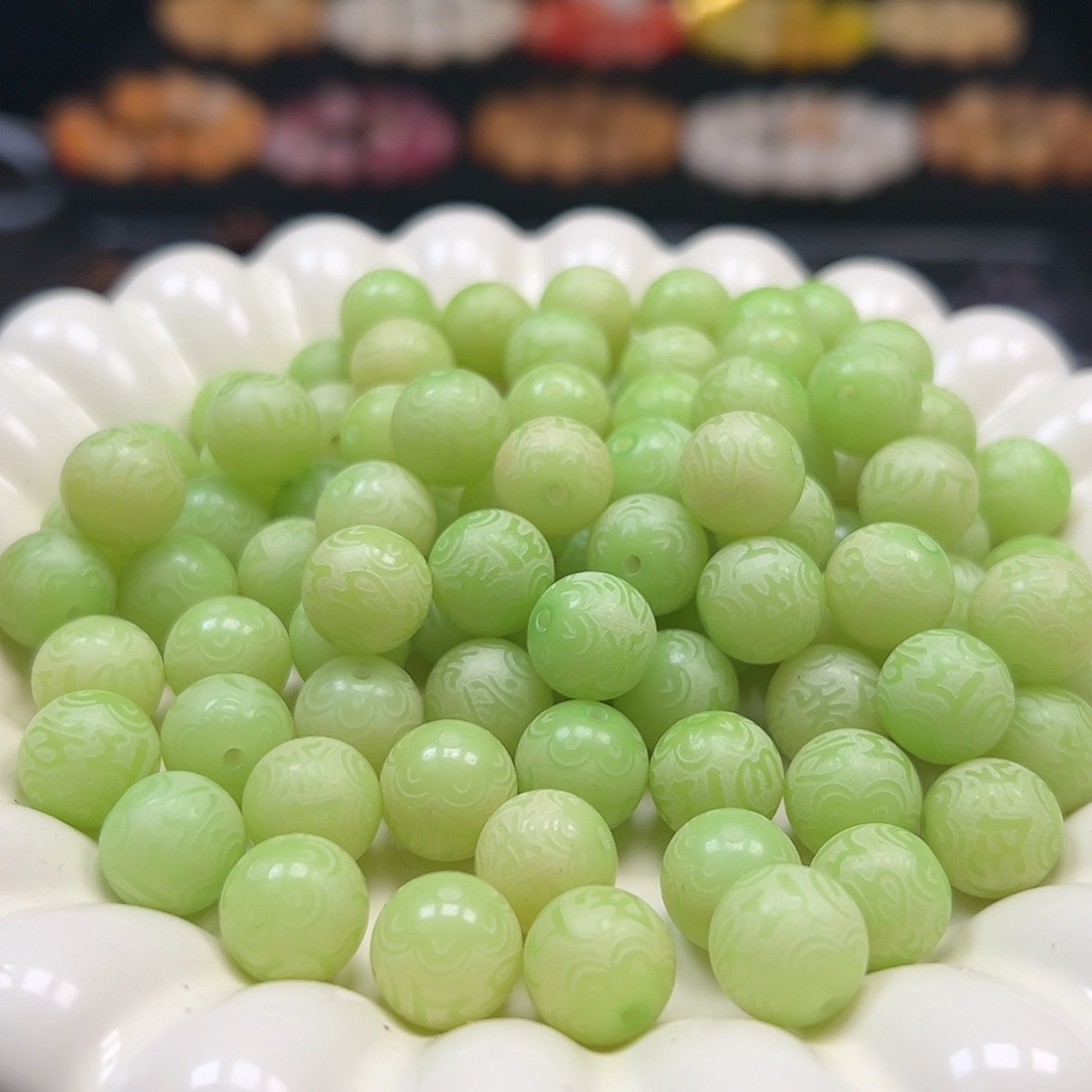 手串菩提根/象牙果卡12青提色六字真言110颗