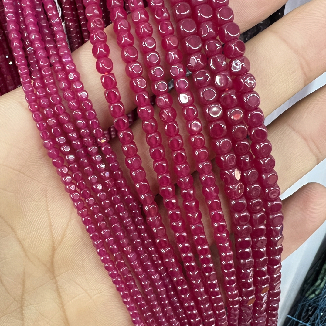 2/3/4mm天然红宝石红刚玉方糖方块散珠diy手链项链半成品珠宝配饰