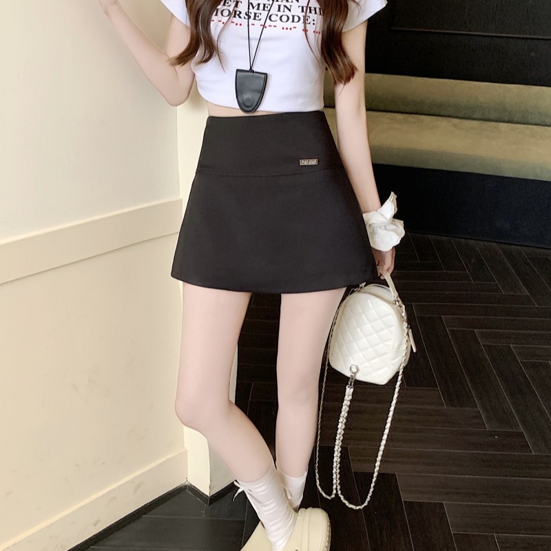 夏季新款高腰显瘦百搭半身裙裤女A字西装短裙两穿直筒轻职风格
