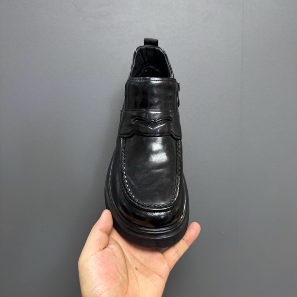 棉520高端品质男鞋男士时尚百搭真皮春季潮流厚底商务舒适黑色