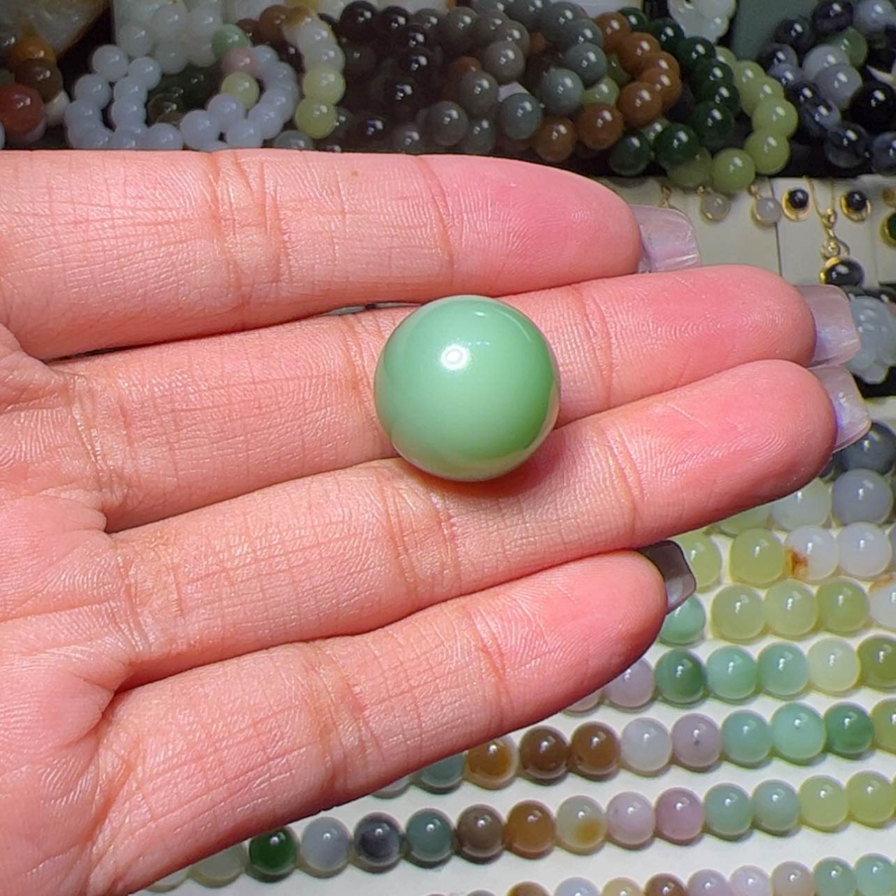 【闪购商品】和田玉单珠未镶嵌瓷绿16mm