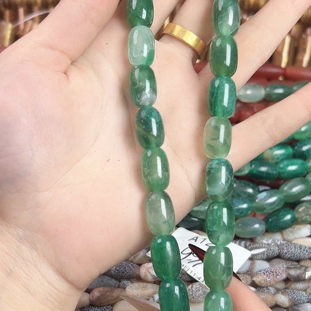 玛瑙/玉髓合金珠宝半成品a146 10*15m 破碎感龙鳞纹玛瑙桶珠一条