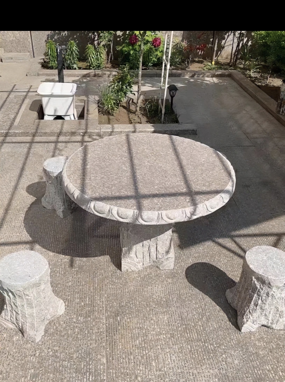 【到县城、市区物流站自提】天然花岗岩石桌石凳一桌四凳树桩款