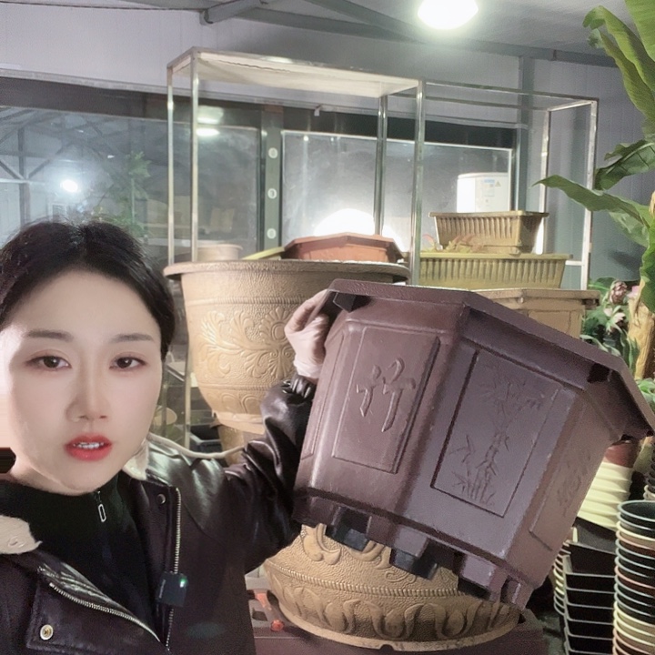 紫砂色八角40花盆5个有孔