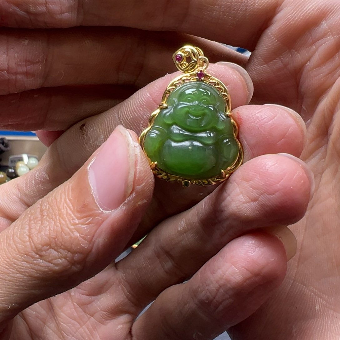 和田玉颈饰银S925镶嵌碧玉佛公多样性拍一发一