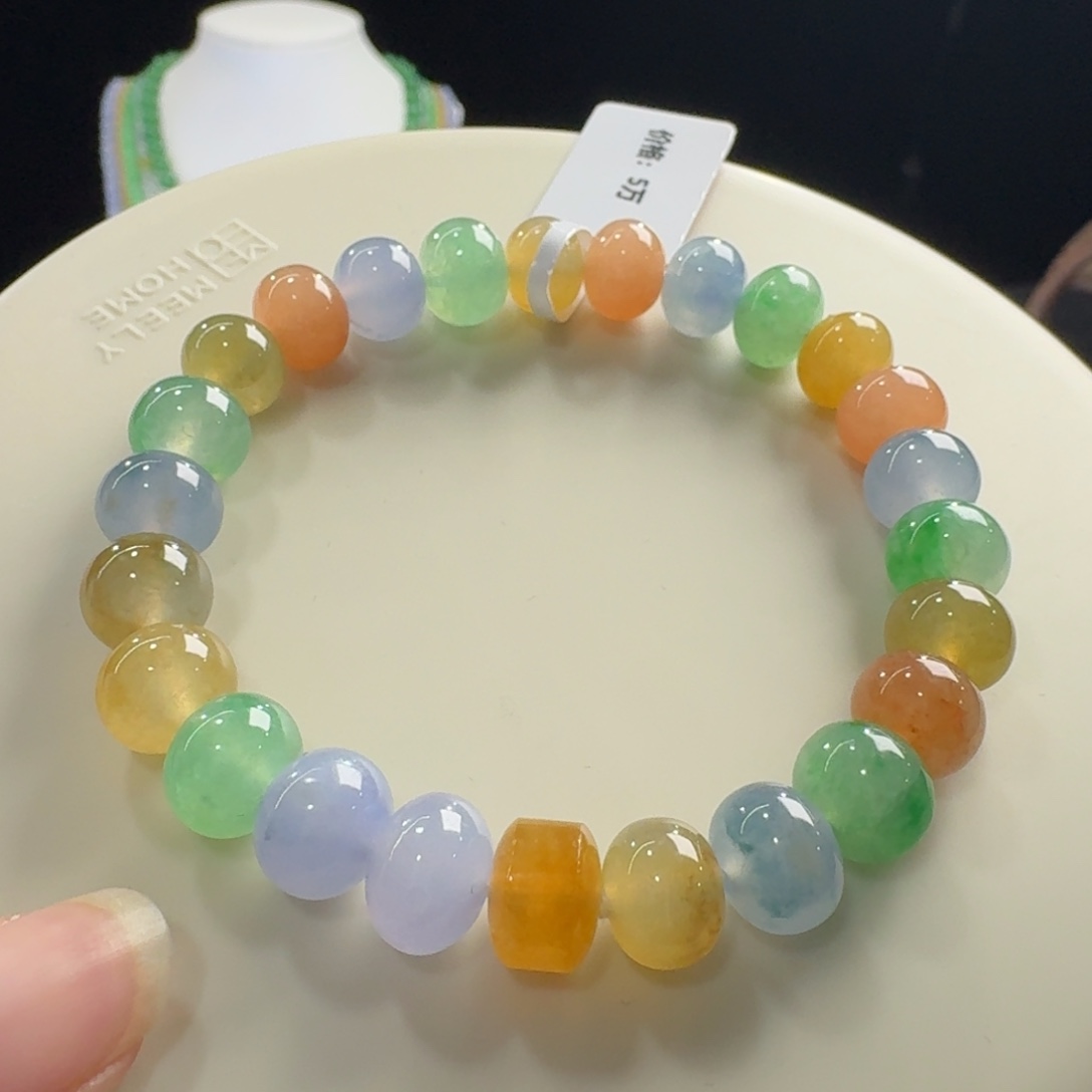 翡翠未镶嵌手链多宝鼓珠单圈卡9-9.8mm