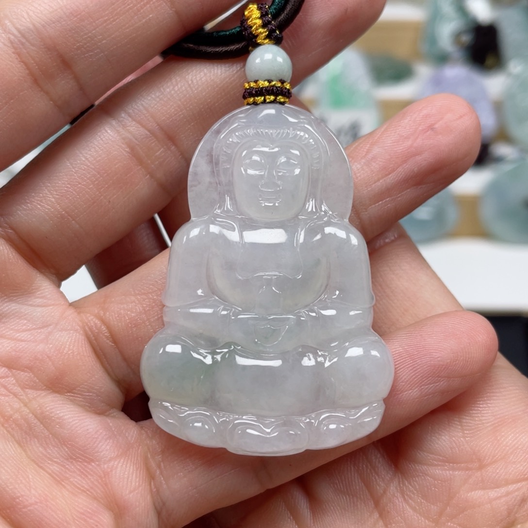 翡翠颈饰未镶嵌天然翡翠A货观音58号