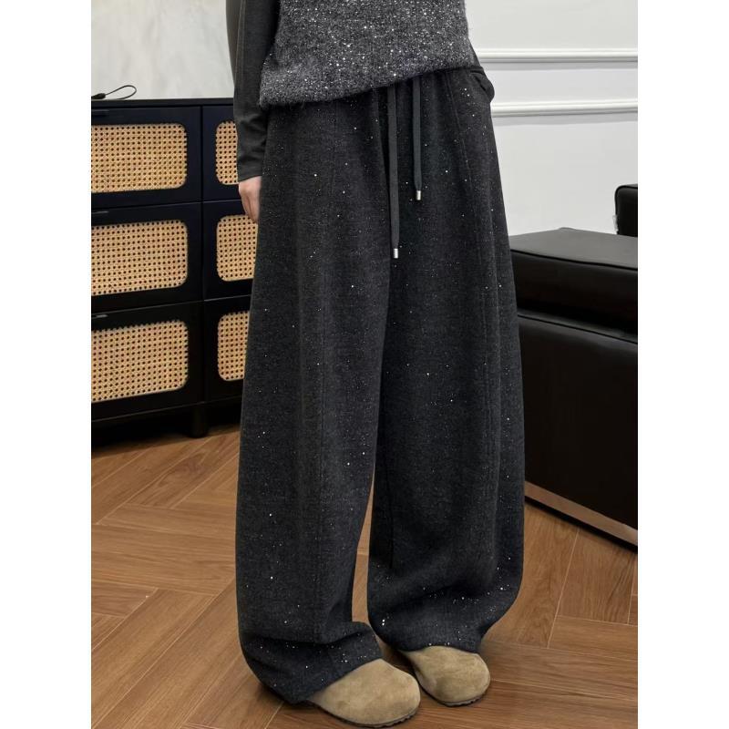 DALIANSU/大脸酥-4791 冬季 撒银加绒加厚高腰抽绳显瘦弯刀裤