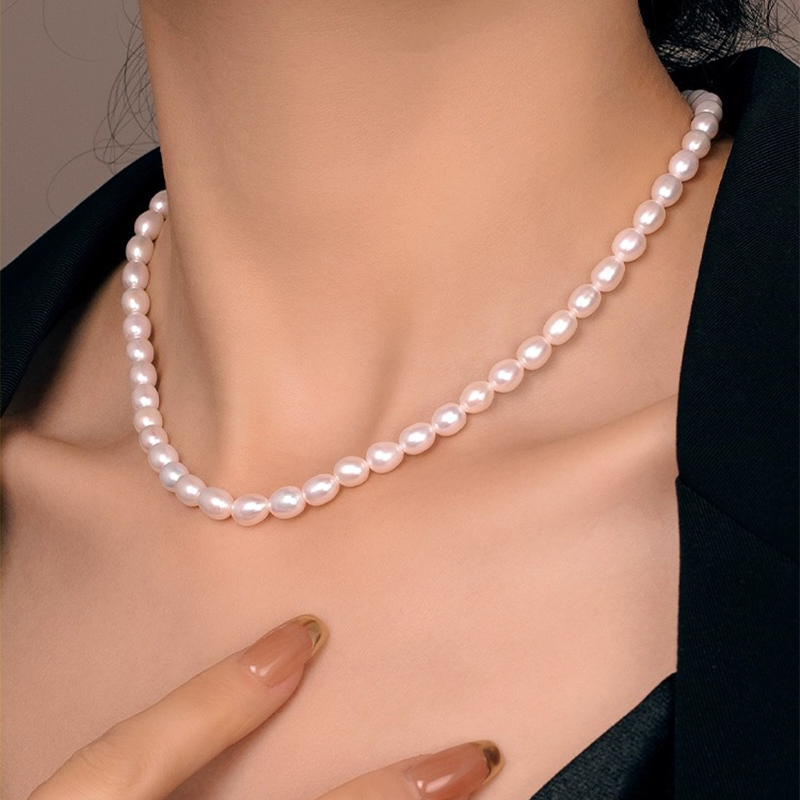 天然珍珠米珠项链 45厘米   点位卡7-8mm送礼盒证书