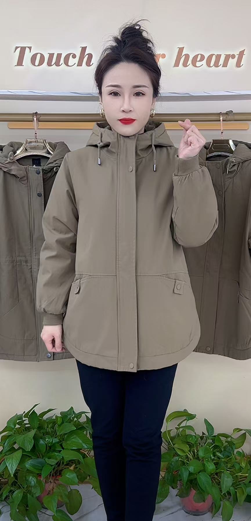 5178兜扣帽款拉链外套春秋时尚休闲宽松秋冬